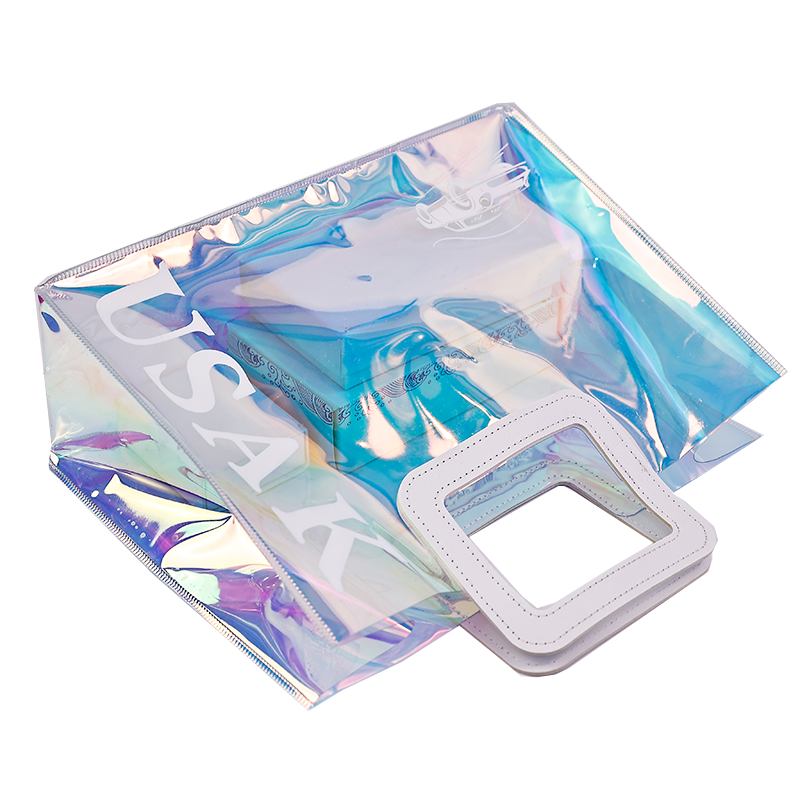 Hot sell high quality plastic PVC laser colorful packaging bag for clothes Cosmetic bag shopping bags with logos