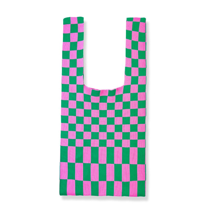 Fashion Designer Wool Knitted Stripe Hand Bag Shopping Unique Bag Checkerboard Tote Bag Handbag