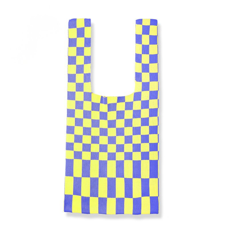 Fashion Designer Wool Knitted Stripe Hand Bag Shopping Unique Bag Checkerboard Tote Bag Handbag