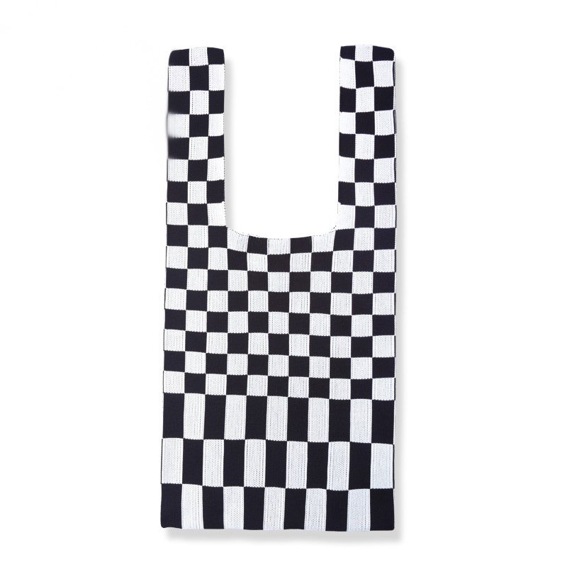 Fashion Designer Wool Knitted Stripe Hand Bag Shopping Unique Bag Checkerboard Tote Bag Handbag
