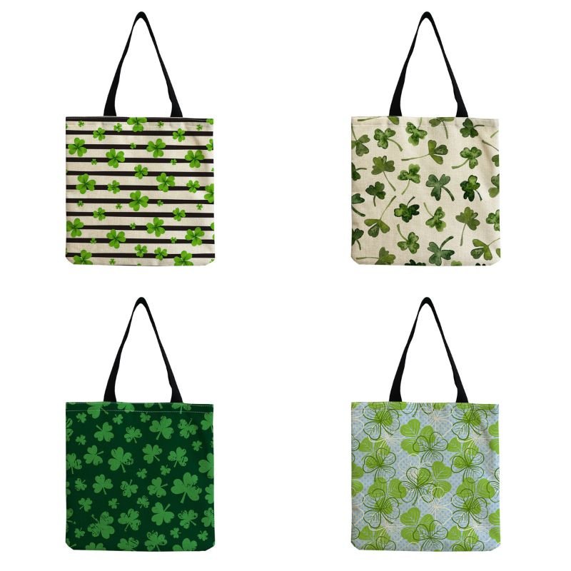 2024 New different green leaves printing linen shopping bag full printing lady handbag