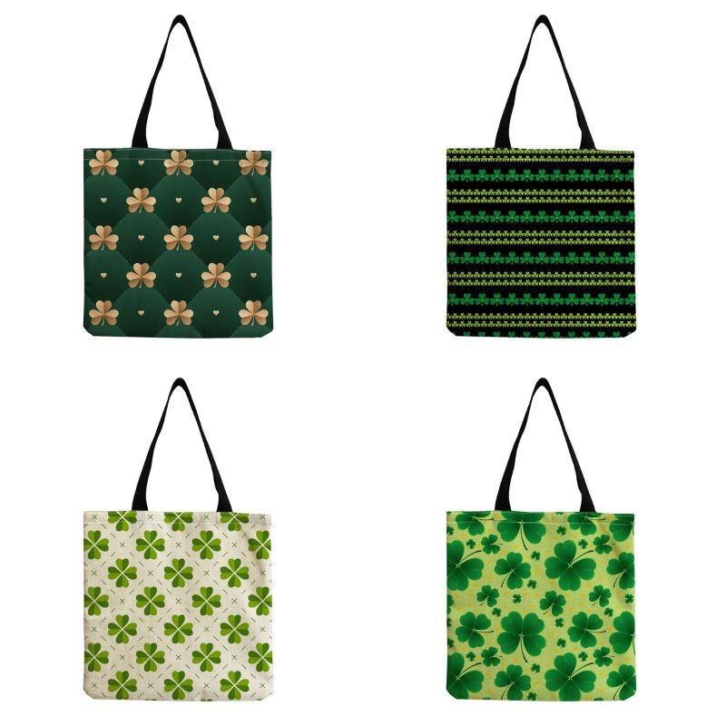 2024 New different green leaves printing linen shopping bag full printing lady handbag