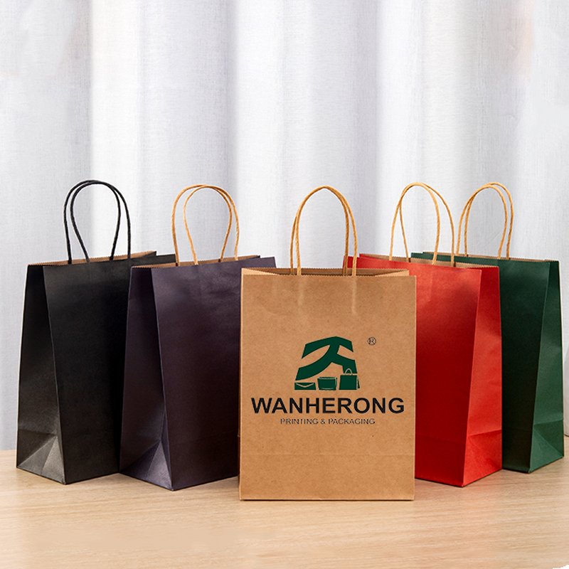 Custom printed recyclable shopping gift kraft thank you gift party paperbag white shopping bags with your own logo
