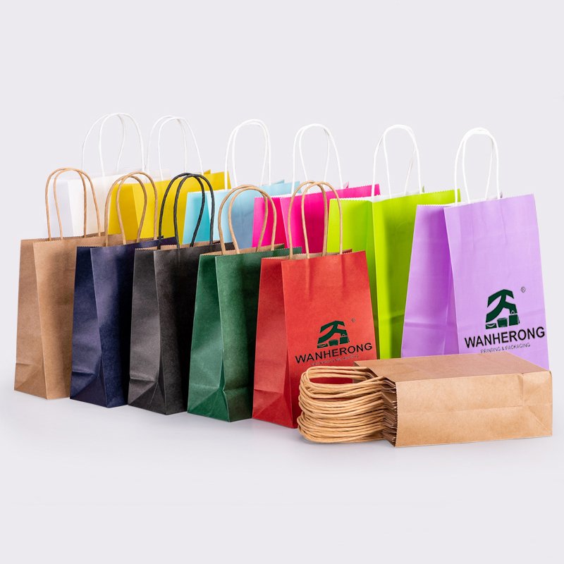 Custom printed recyclable shopping gift kraft thank you gift party paperbag white shopping bags with your own logo