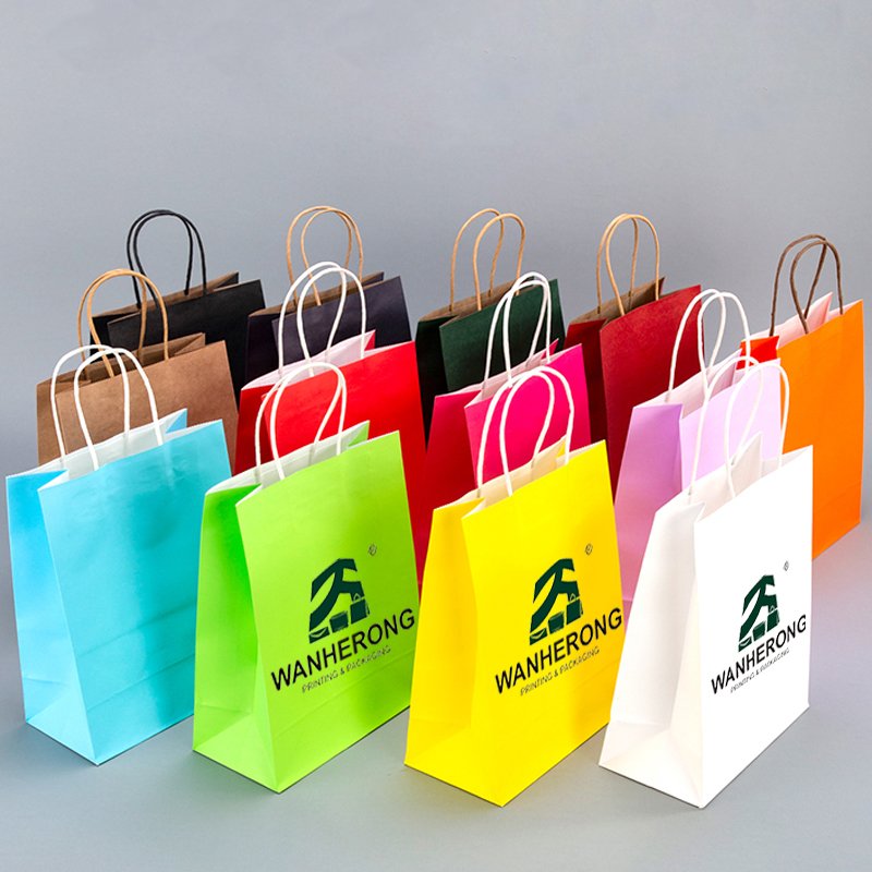 Custom printed recyclable shopping gift kraft thank you gift party paperbag white shopping bags with your own logo