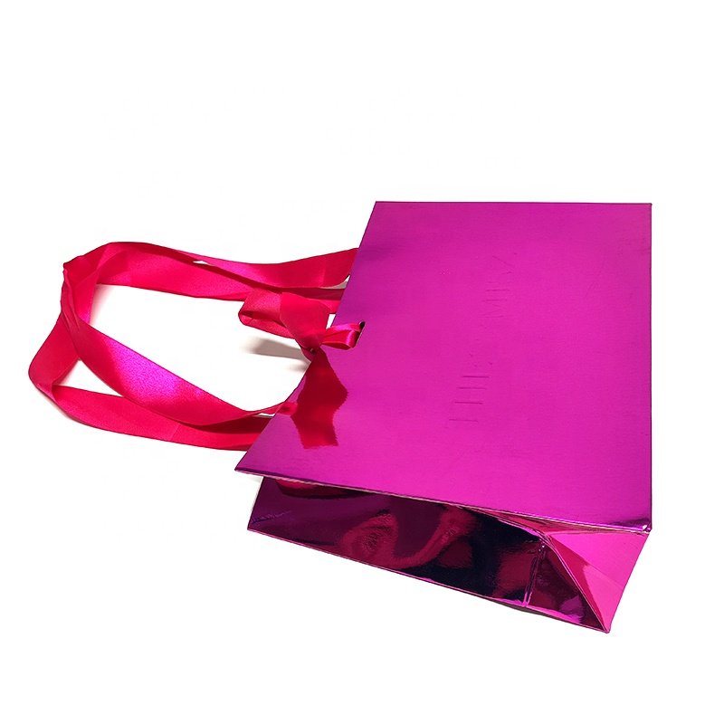 Luxury Hot pink print Packaging Christmas gift packaging paper bag shopping paper bag with ribbon