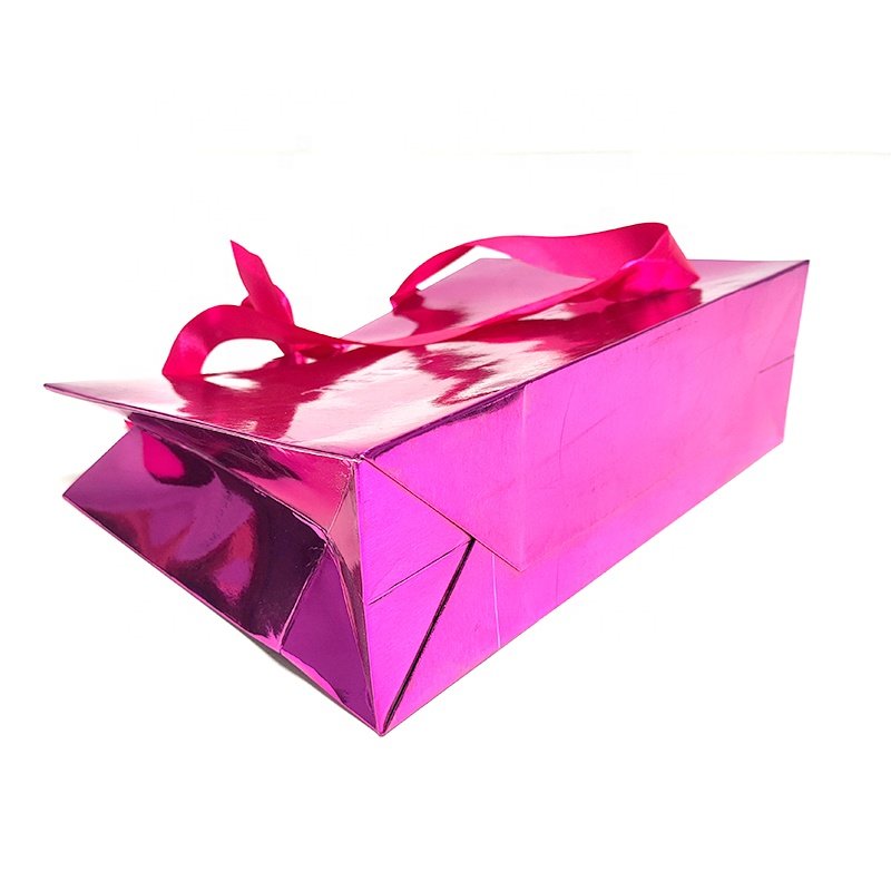 Luxury Hot pink print Packaging Christmas gift packaging paper bag shopping paper bag with ribbon