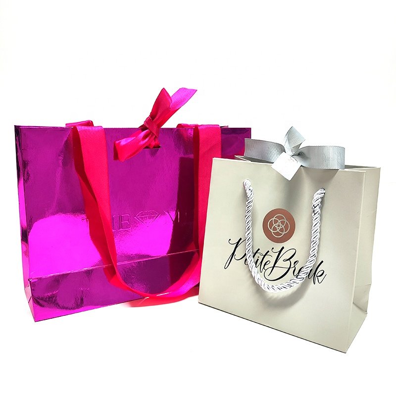 Luxury Hot pink print Packaging Christmas gift packaging paper bag shopping paper bag with ribbon