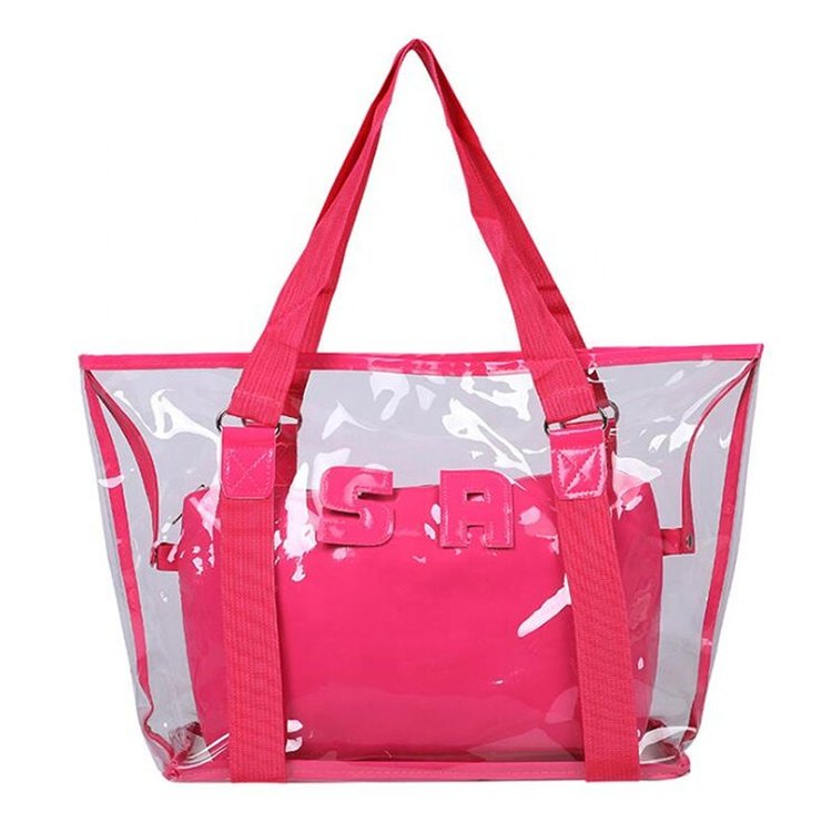 Women New Trend Tote Transparent PVC Handbag beach Shoulder bag Hot Sale Jelly Color Plastic Clear Bag Large Shopping Bags