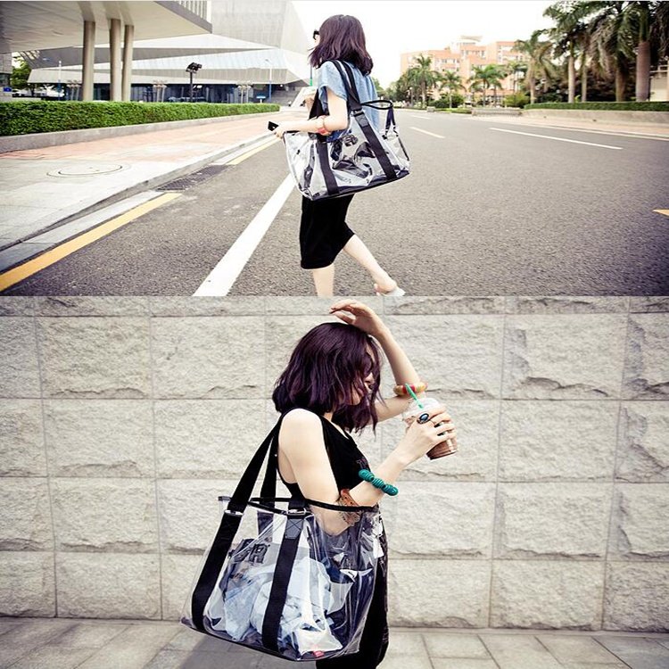 Women New Trend Tote Transparent PVC Handbag beach Shoulder bag Hot Sale Jelly Color Plastic Clear Bag Large Shopping Bags