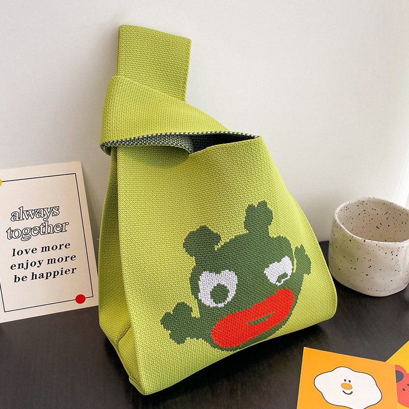 Mini Purse Custom Kids Tote Handbags Knitted Shoulder Bag Floral Beach Tote Bags Curved Corners Tote Laminated Shopping Bags