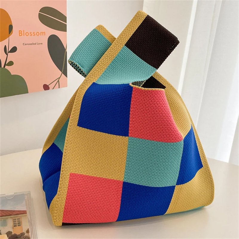 Mini Purse Custom Kids Tote Handbags Knitted Shoulder Bag Floral Beach Tote Bags Curved Corners Tote Laminated Shopping Bags