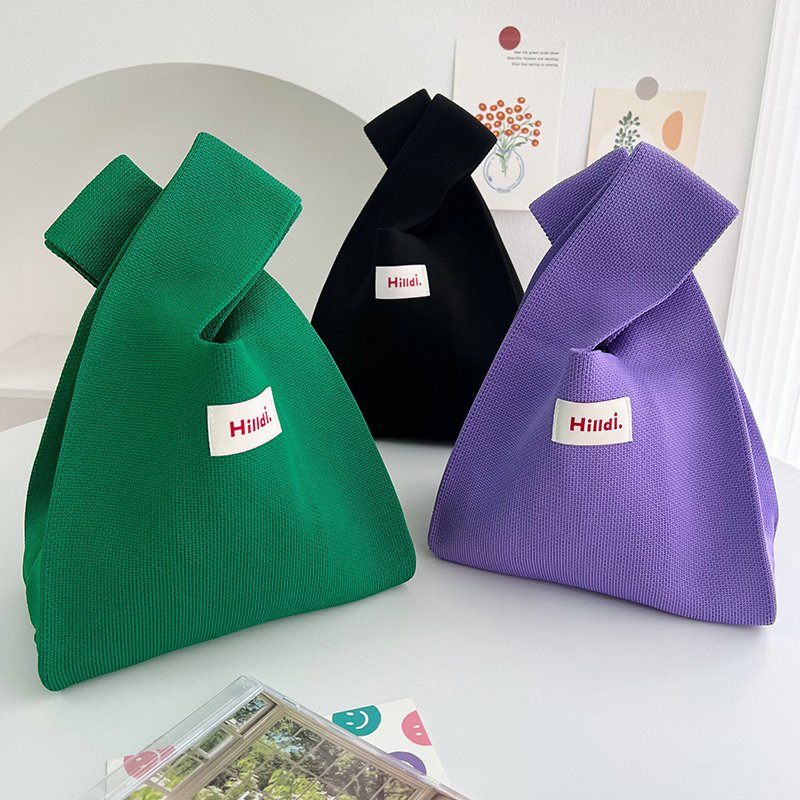 Mini Purse Custom Kids Tote Handbags Knitted Shoulder Bag Floral Beach Tote Bags Curved Corners Tote Laminated Shopping Bags