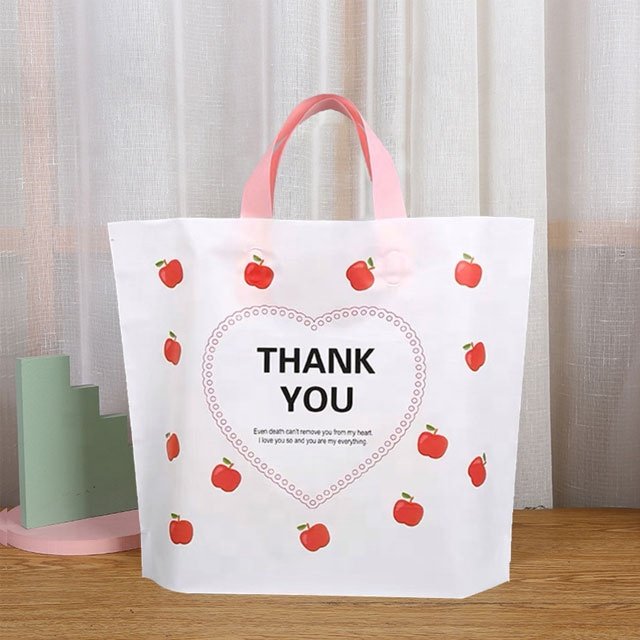Factory Printed Logo Soft Reusable Luxury White Plastic Shopping Tote Carry Thank You Bags With Logo