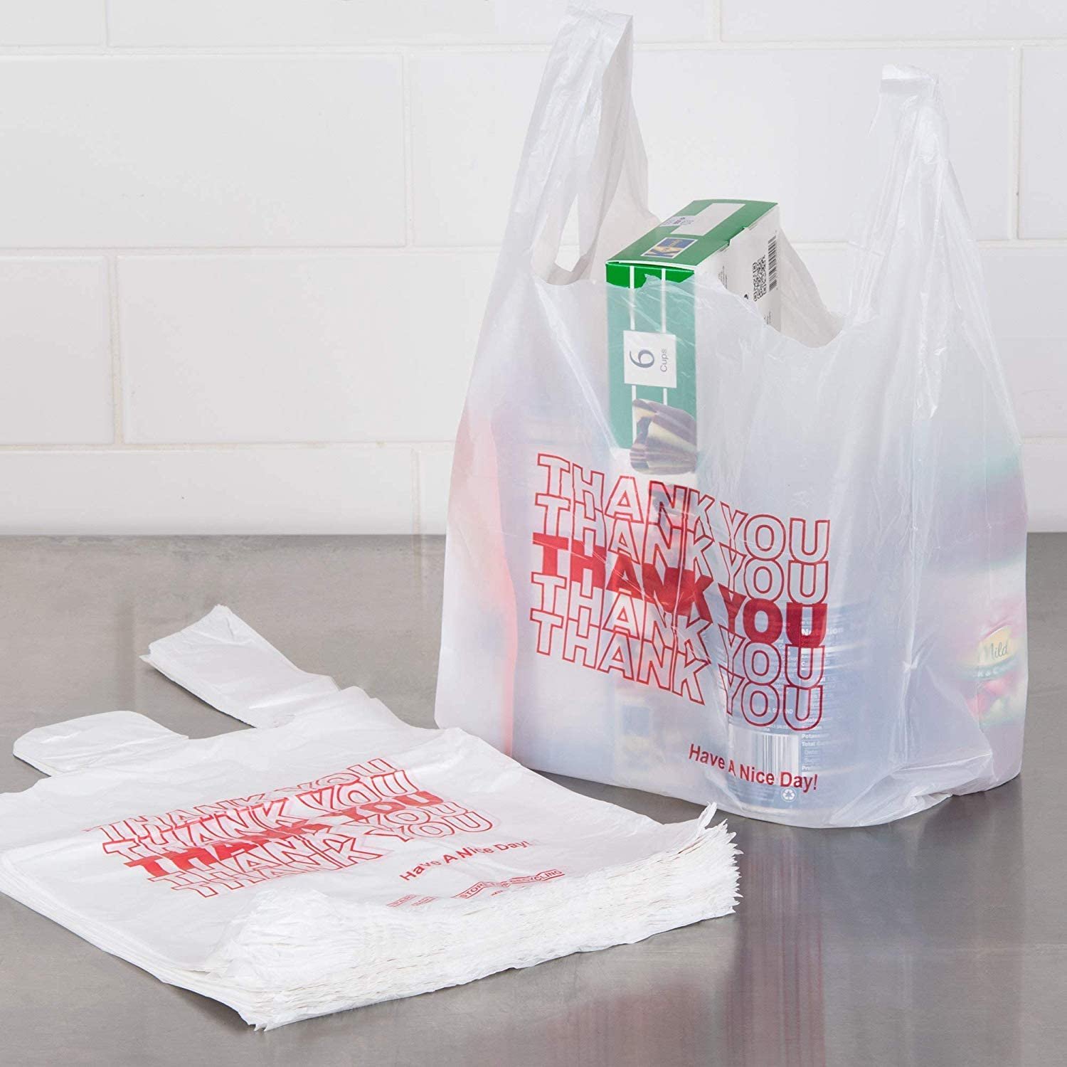Plastic "Thank You" Shopping Bags 1/6 11.5x 6.5 x 21 0.51 mil T Shirt Bags