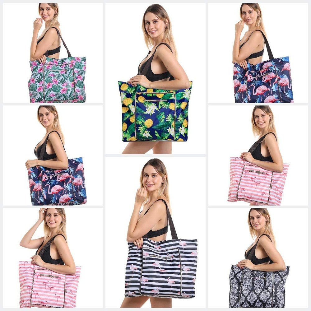 Custom Wholesale Women Large Lightweight Toy Grocery Picnic Tote Shoulder Foldable Large Shopping Bags Beach Bag with Zipper