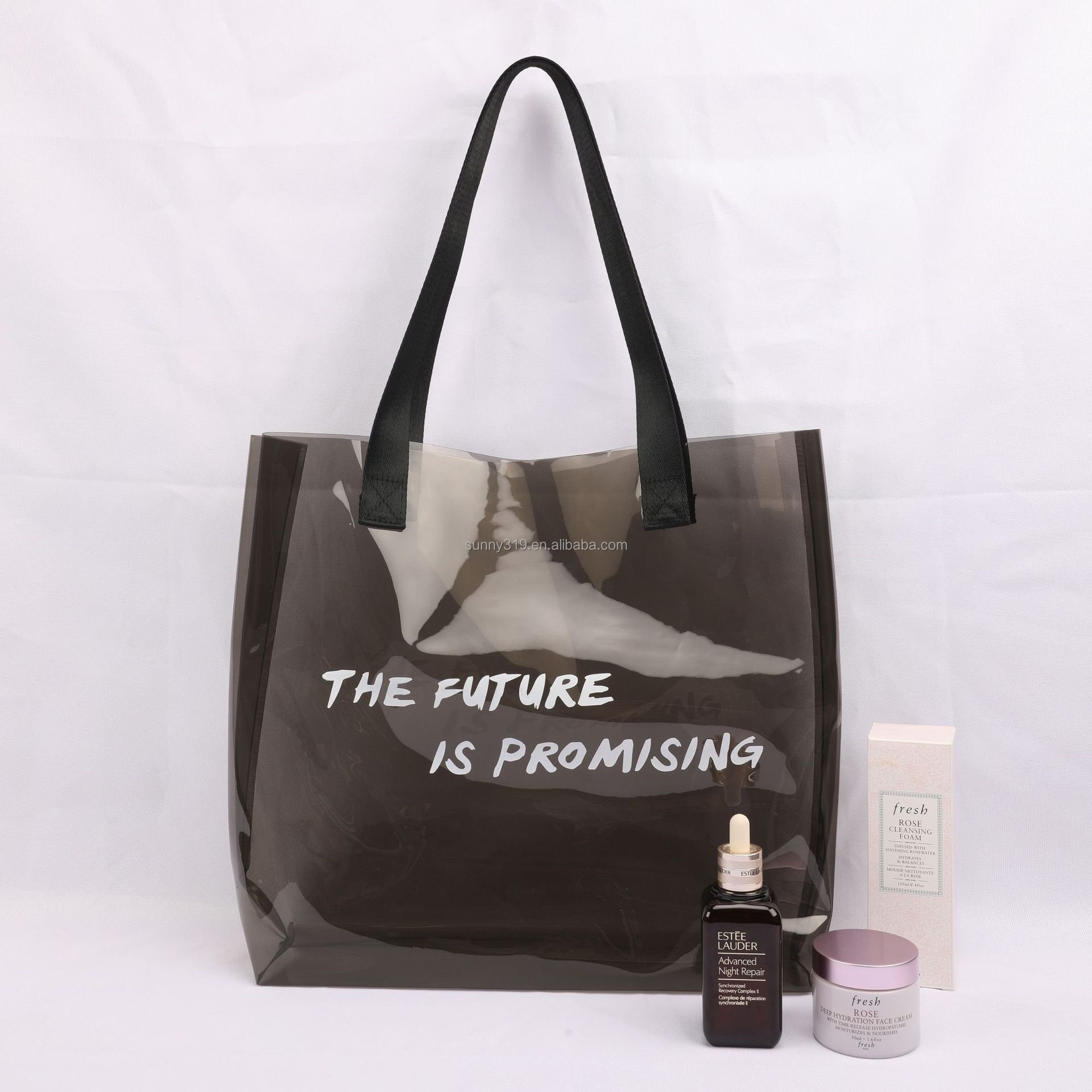 Large Capacity Ocean Blue Orange Beach Transparent Pvc Jelly Clear Shopping Bag Tote With Shoulder Handle