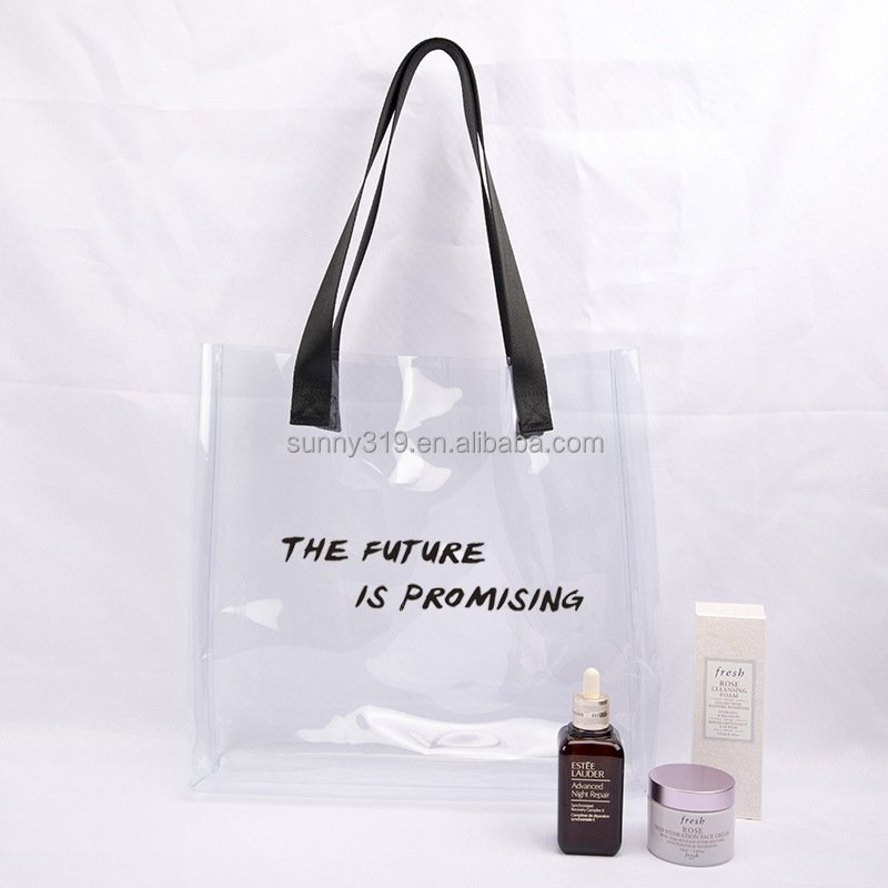 Large Capacity Ocean Blue Orange Beach Transparent Pvc Jelly Clear Shopping Bag Tote With Shoulder Handle