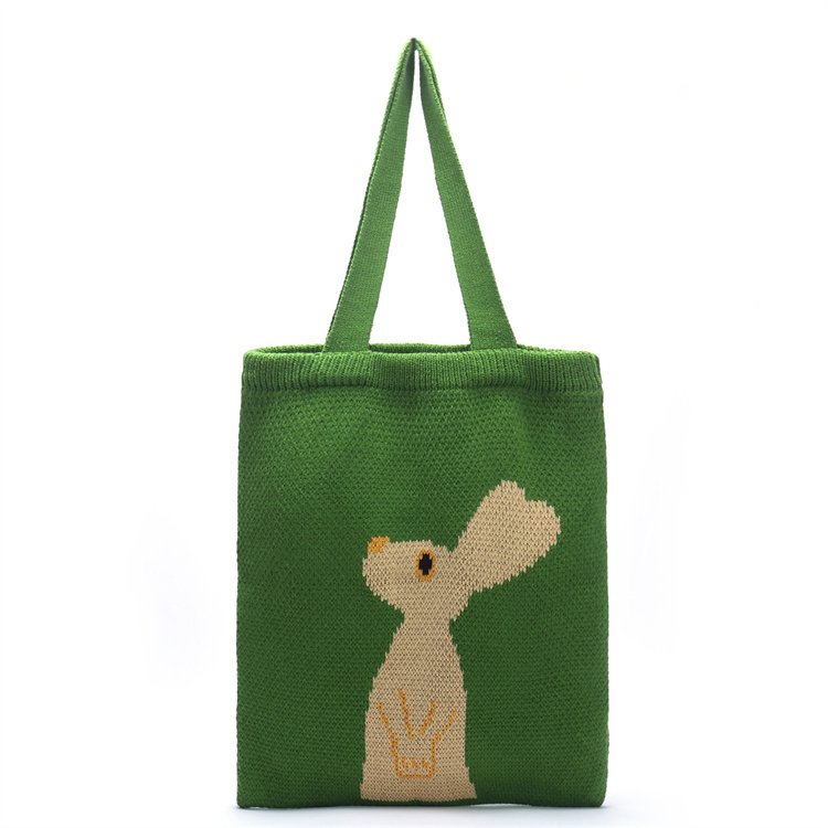 Korean knitted cartoon shopping bag custom handmade woven handheld tote handbag