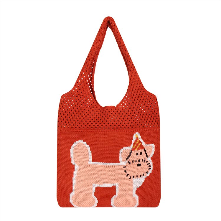 Korean knitted cartoon shopping bag custom handmade woven handheld tote handbag