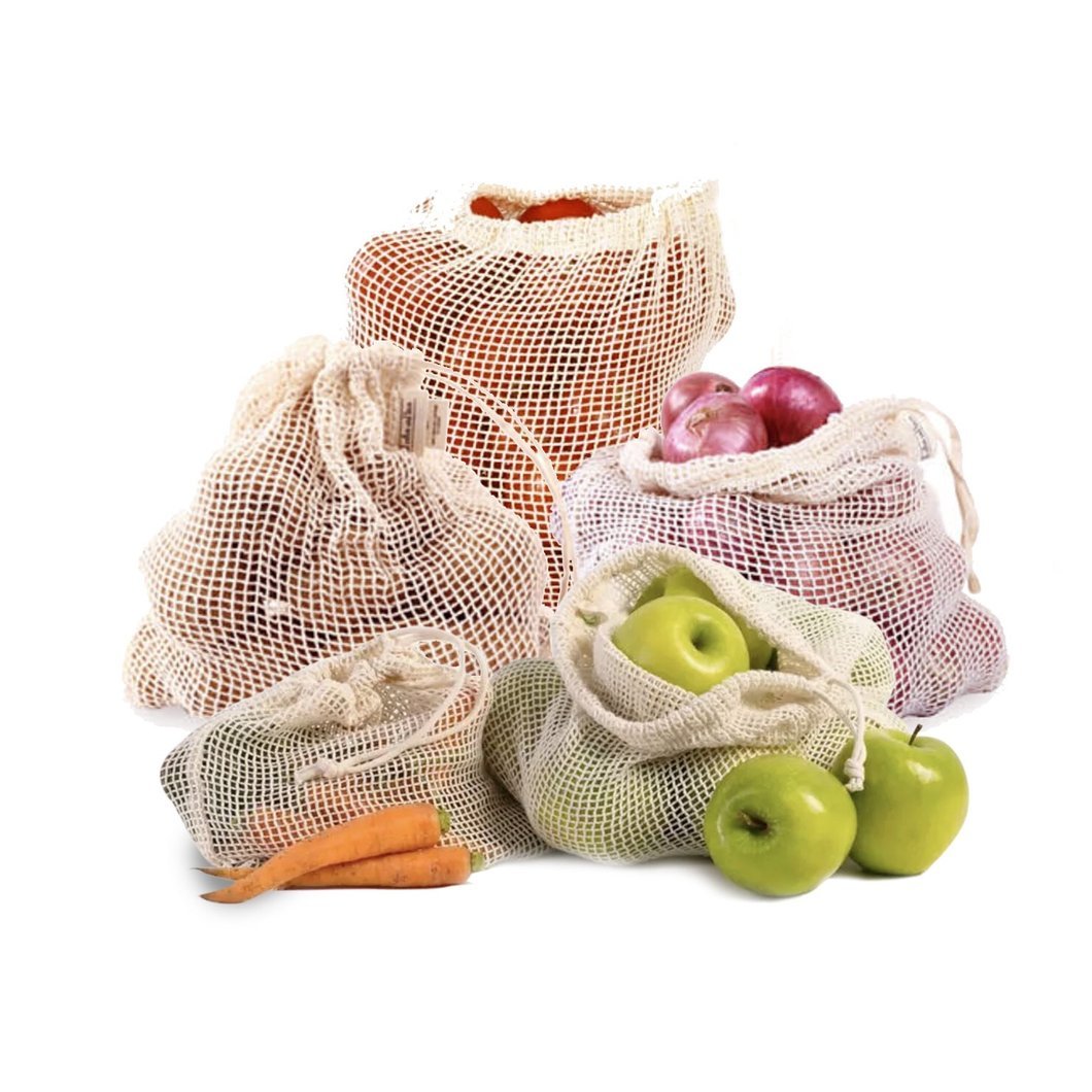 New Design Eco-Friendly 100% Cotton Fruit Vegetable Grocery Shopping Bag Net Mesh Bag Food Sustainable Storage Reusable Stylish