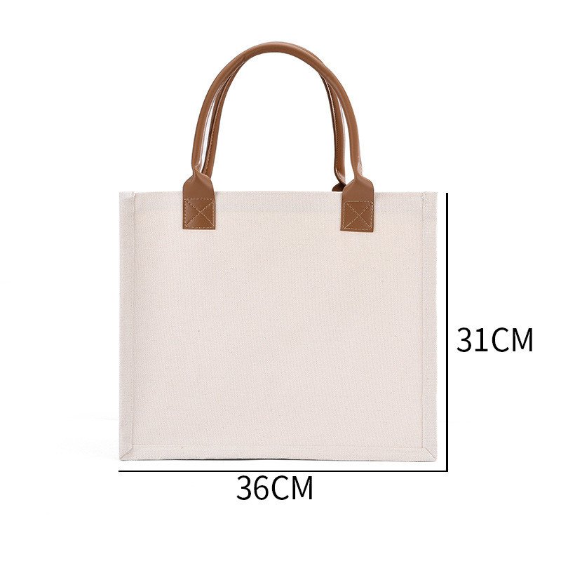 Eco friendly high quality durable custom logo waterproof laminated canvas tote shopping bag beach bag with PU handle