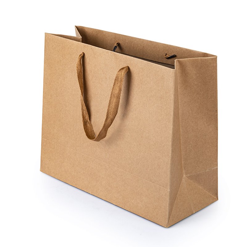 Custom Logo Printed Brown Kraft Paper Shopping Bag Food Delivery bag with Handle