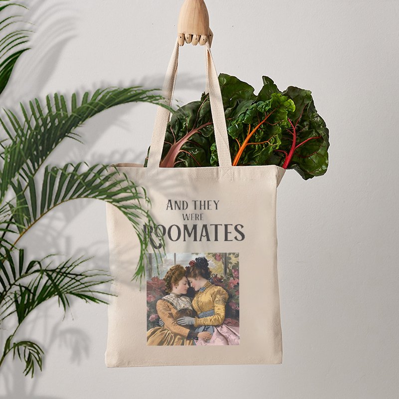 1pc And They Were Roomates Pride pattern Tote Canvas Personalized Shoulder Bag For Travel Women's Reusable Shopping Bag