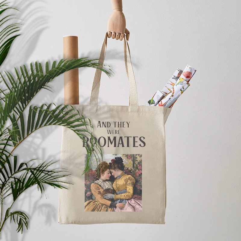 1pc And They Were Roomates Pride pattern Tote Canvas Personalized Shoulder Bag For Travel Women's Reusable Shopping Bag