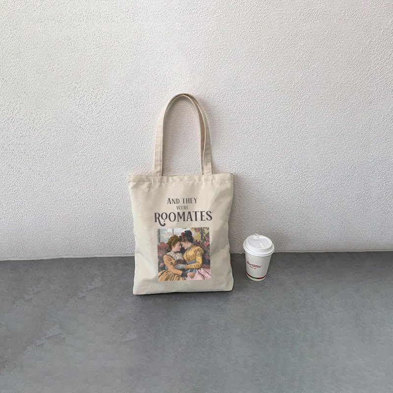 1pc And They Were Roomates Pride pattern Tote Canvas Personalized Shoulder Bag For Travel Women's Reusable Shopping Bag