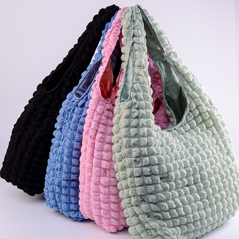Custom Wholesale Duffle Bag Seersucker Women Pink Travel Tote Bag With Handle
