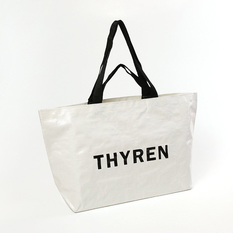 Customized cheap durable white glossy letter lamination pp woven bag, large capacity polyester portable shopping bag