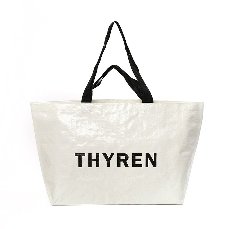 Customized cheap durable white glossy letter lamination pp woven bag, large capacity polyester portable shopping bag