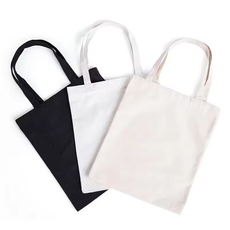 Custom Logo Eco-Friendly Creamy Beige Black Blank Cotton Shopping Bag Reusable Canvas Plain Tote Bags for Women Shoulder Grocery