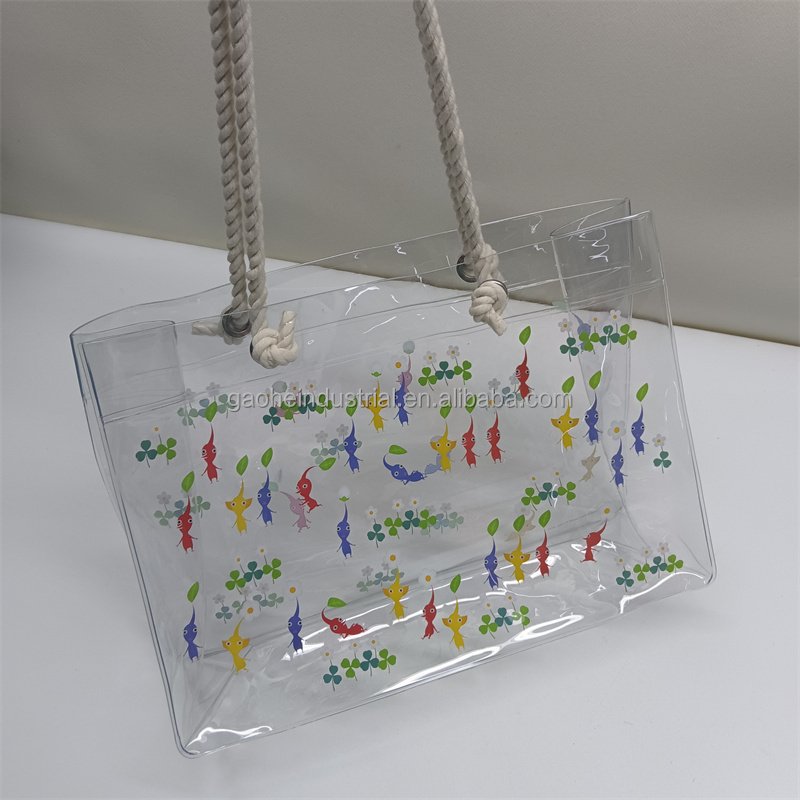 Promotional Cute Colorful Print Transparent PVC Shopping Bag Transparent Vinyl Beach Bag For Summer Beach Swim