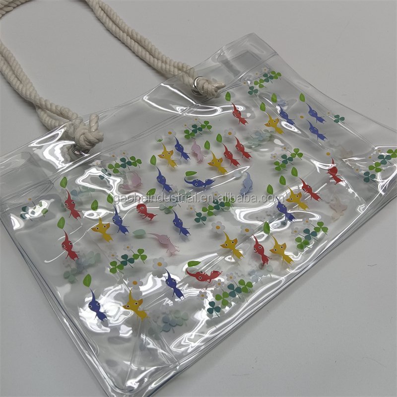 Promotional Cute Colorful Print Transparent PVC Shopping Bag Transparent Vinyl Beach Bag For Summer Beach Swim
