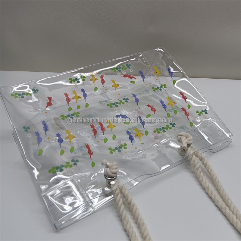 Promotional Cute Colorful Print Transparent PVC Shopping Bag Transparent Vinyl Beach Bag For Summer Beach Swim