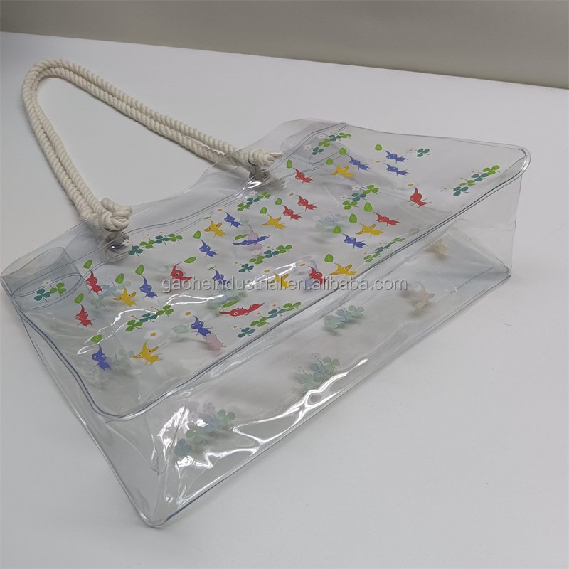 Promotional Cute Colorful Print Transparent PVC Shopping Bag Transparent Vinyl Beach Bag For Summer Beach Swim