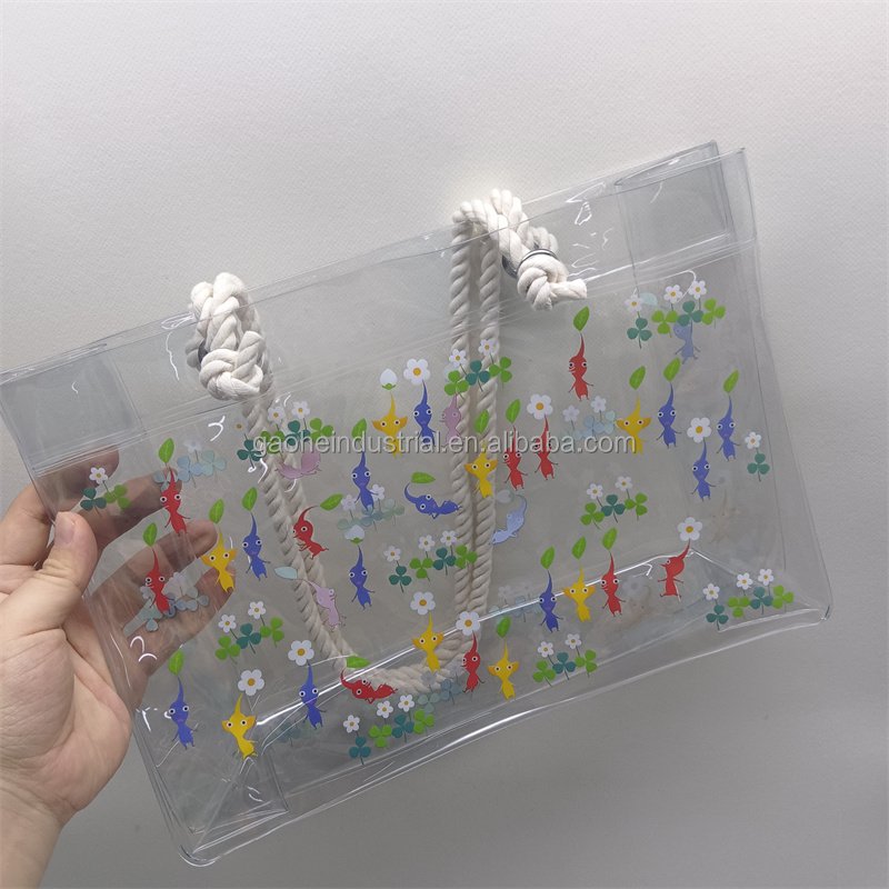Promotional Cute Colorful Print Transparent PVC Shopping Bag Transparent Vinyl Beach Bag For Summer Beach Swim