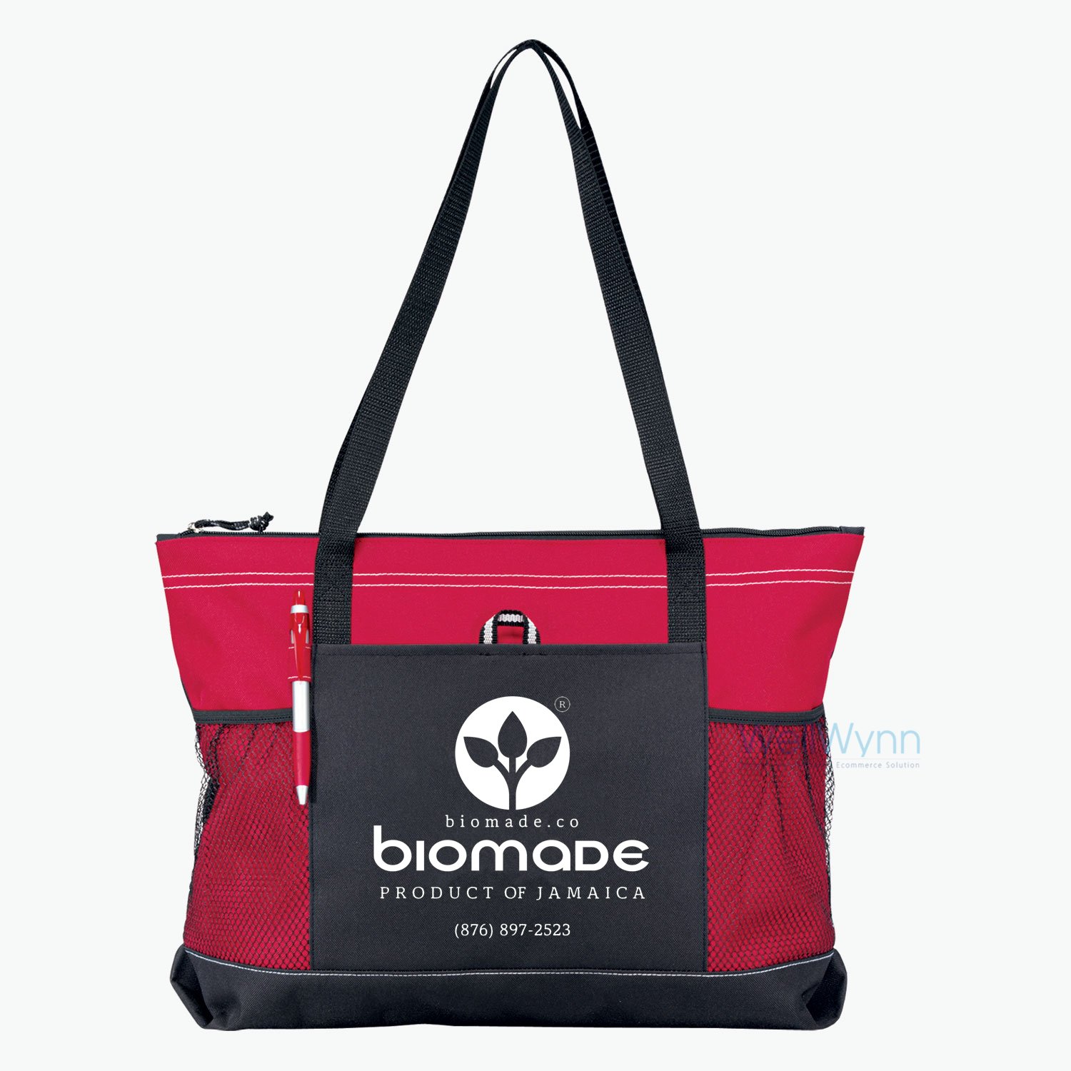 Custom Large Daily Reusable Trade Show Polyester Convention Tote Bags With Mesh Pockets