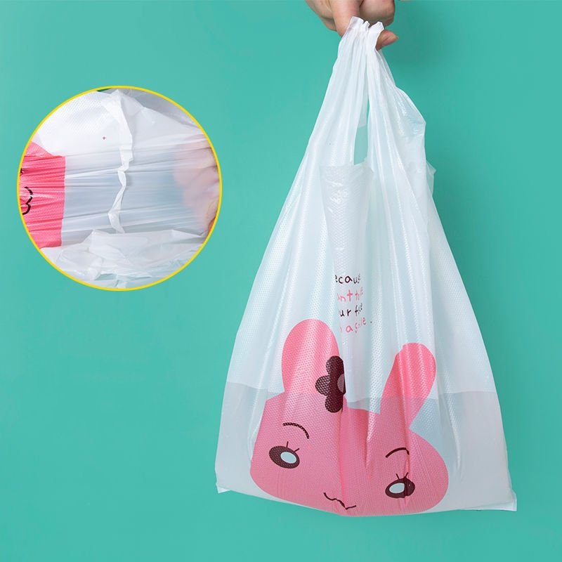 Eco Biodegradable Plastic Grocery Bags with Handle T-Shirt Thank You Reusable Shopping Bags Bulk for Restaurant Supermarket