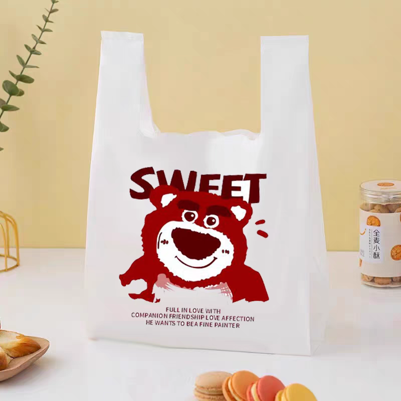 Eco Biodegradable Plastic Grocery Bags with Handle T-Shirt Thank You Reusable Shopping Bags Bulk for Restaurant Supermarket