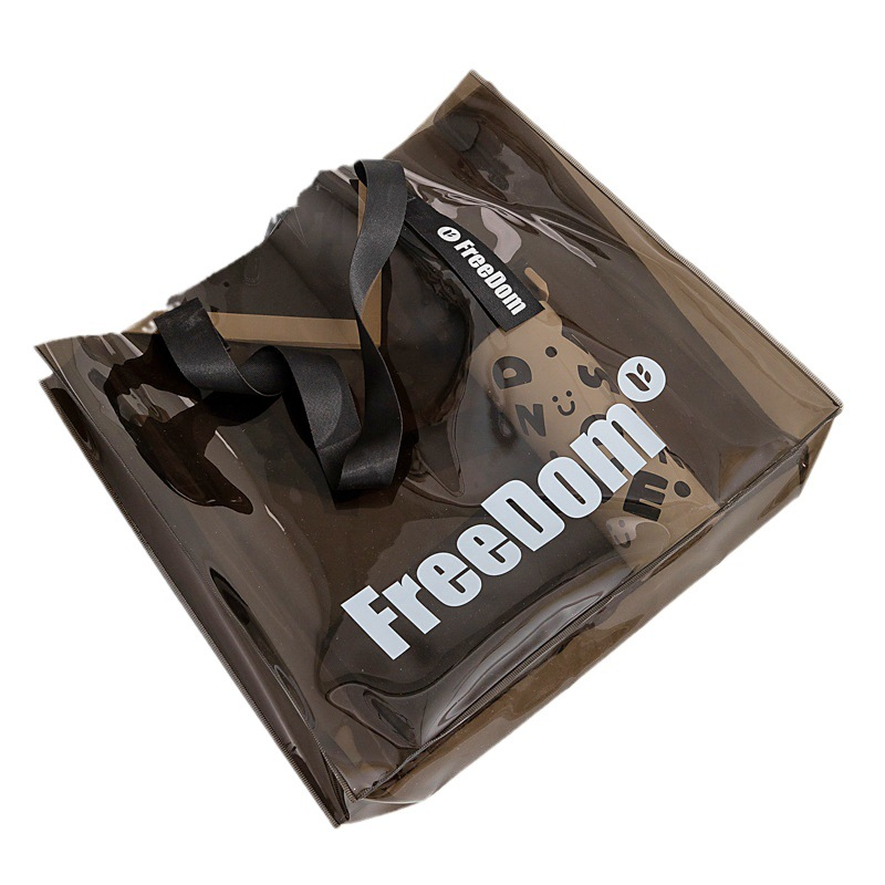 Black gray transparent custom logo nylon ribbon handle 0.3mm cheap wholesale shopping bag