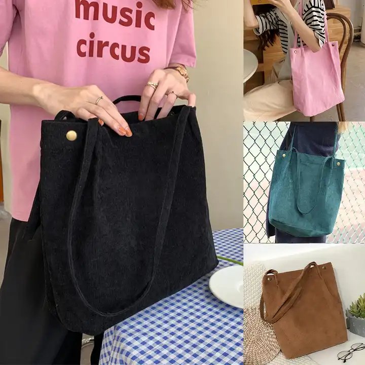 2024 new corduroy single shoulder underarm bag leisure canvas shopping bag go to work college underarm tutoring bag