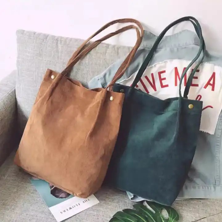2024 new corduroy single shoulder underarm bag leisure canvas shopping bag go to work college underarm tutoring bag