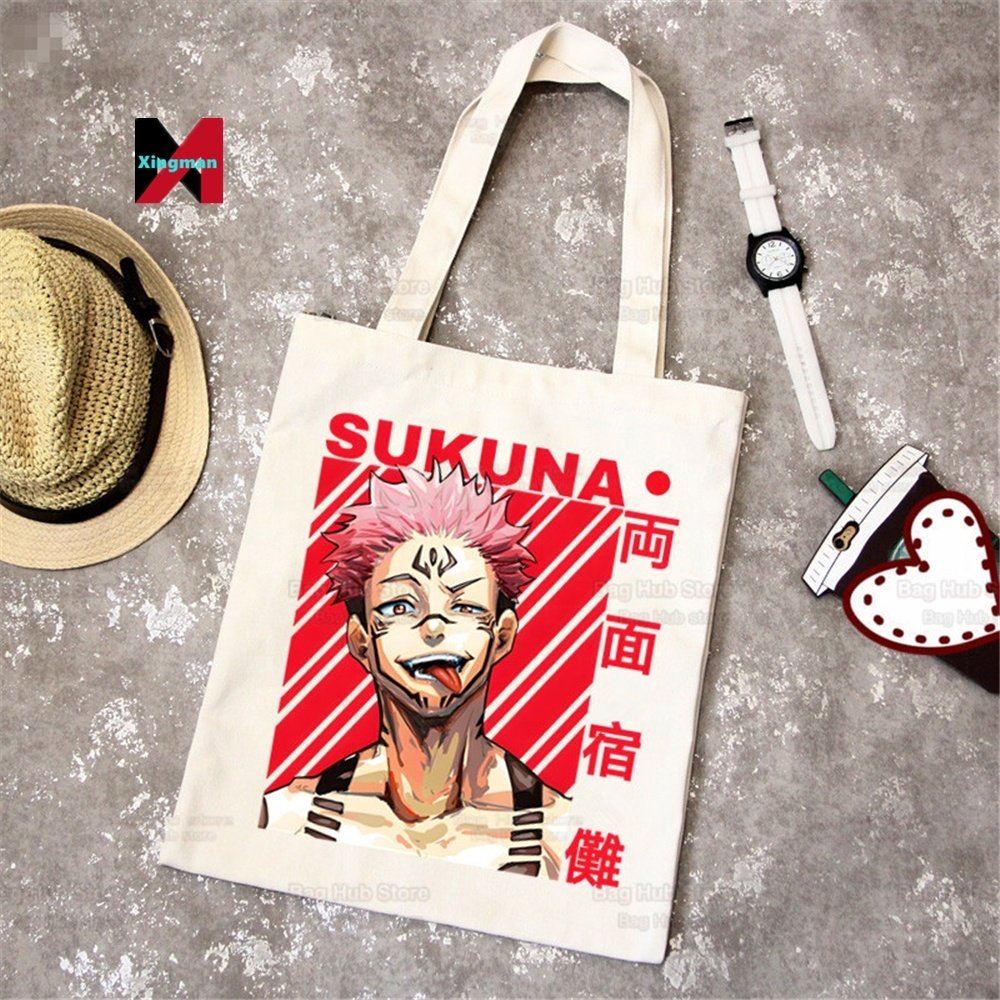 Jujutsu Kaisen Ryomen Sukuna Yuji Itadori Shopping Bag Graphic Tote Harajuku Women Canvas Shoulder Bag Female Ulzzang Eco