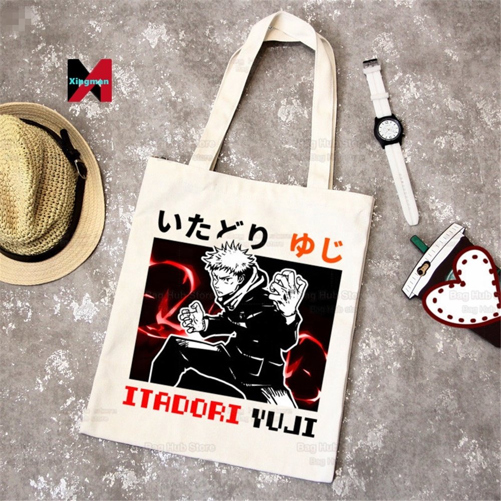 Jujutsu Kaisen Ryomen Sukuna Yuji Itadori Shopping Bag Graphic Tote Harajuku Women Canvas Shoulder Bag Female Ulzzang Eco