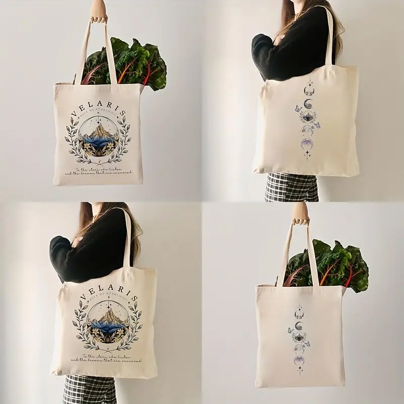 1 pc ACOTAR Velaris pattern Tote Canvas Personalized Shoulder Bag For Travel Women's Reusable Shopping Bag With Custom Logo
