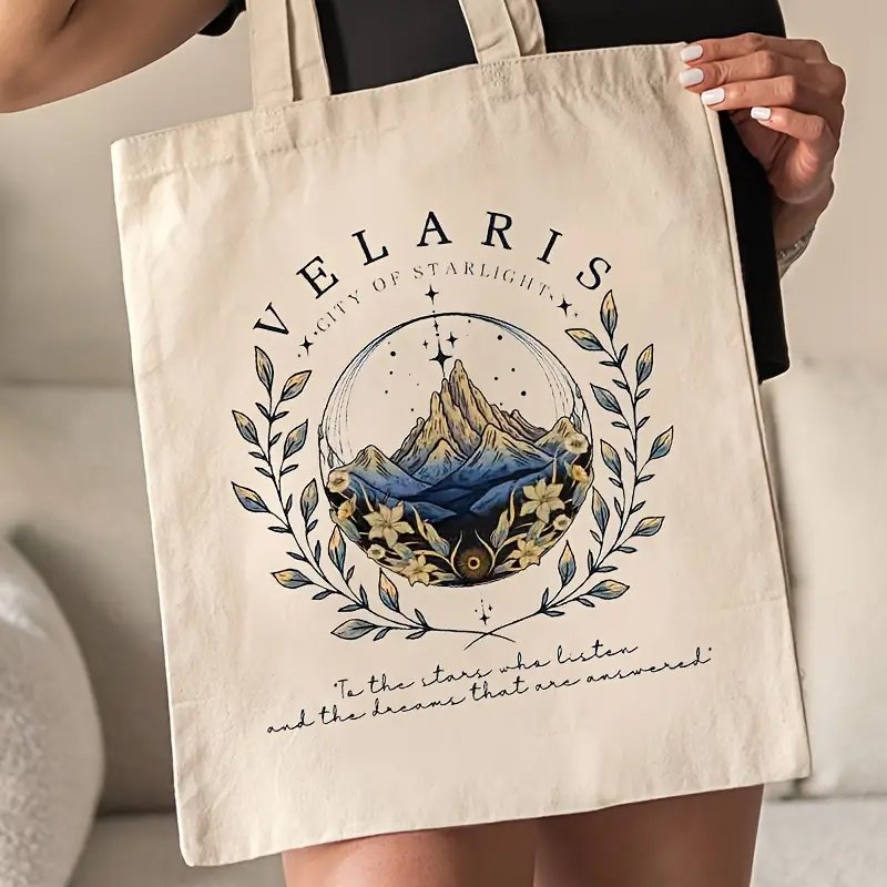 1 pc ACOTAR Velaris pattern Tote Canvas Personalized Shoulder Bag For Travel Women's Reusable Shopping Bag With Custom Logo