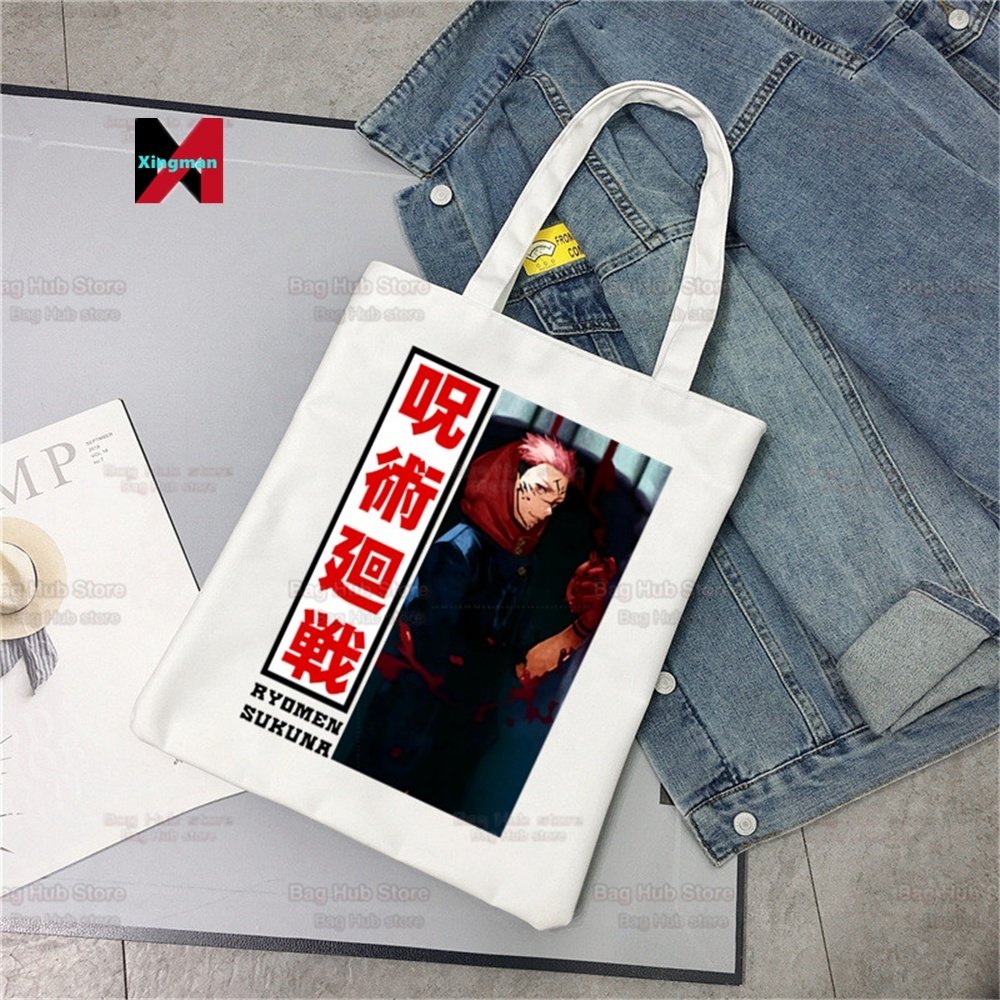 Anime Jujutsu Kaisen Gojo Satoru Yuji Itadori Shopping Bag Grocery Shopper Jute Bag Shopping Tote Bag Reusable Bolsa
